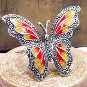 925 STERLING SILVER THAILAND MARCASITE ENAMEL BUTTERFLY RING (008RING)